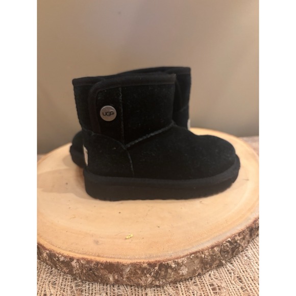 Toddler Girl Sz 8 UGG JONA Mini Boots‎ Snap Shearling Suede Black 1118890T - Picture 1 of 5